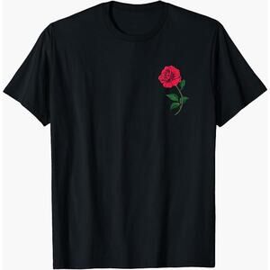 CALIDESIGN Rose Short-Sleeve Graphic Print Basic T-Shirt (Black | Size M)